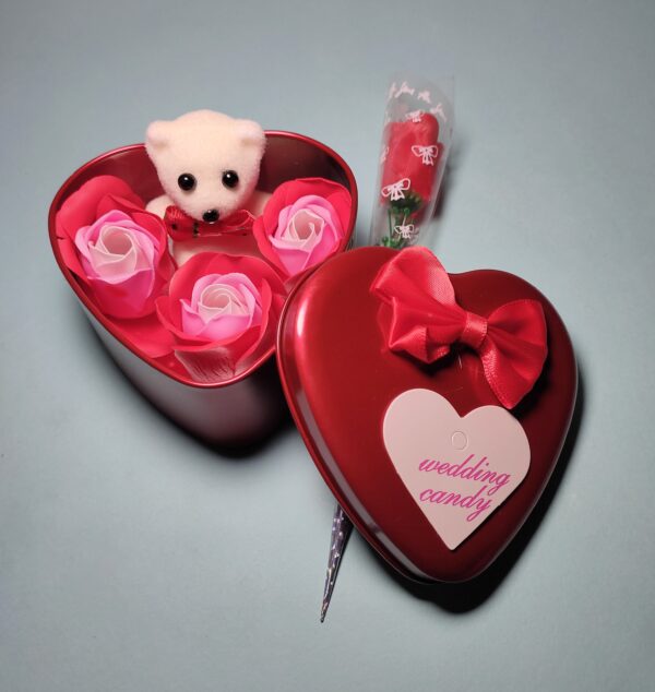 Emaacity-Lovely Heart Box with 1 Teddy and 3 Beautiful Roses - HTDRB00GP55S3