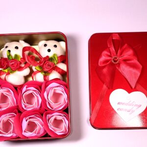 Emaacity- Rectangular Shape Gift Box with 1 Teddy & 6 Pieces Of Roses With one glass BottleRBR66T200GP90S2R