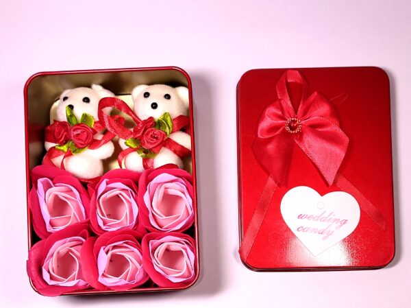 Emaacity- Rectangular Shape Gift Box with 1 Teddy & 6 Pieces Of Roses With one glass BottleRBR66T200GP90S2R