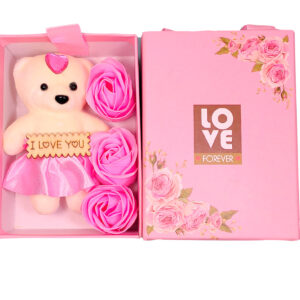 Emaacity - Rectangular Gift Box with Teddy & Artificial Flowers- LBTR01GPP30S02
