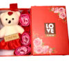 Emaacity - Rectangular Gift Box with Teddy & Artificial Flowers- LBTR01GPP30S02R