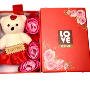 Emaacity - Rectangular Gift Box with Teddy & Artificial Flowers- LBTR01GPP30S02R