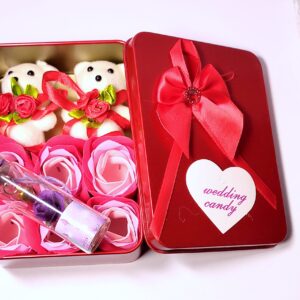 Emaacity- Rectangular Shape Gift Box with 1 Teddy & 6 Pieces Of Roses With one glass BottleRBR66T200GP90S2R