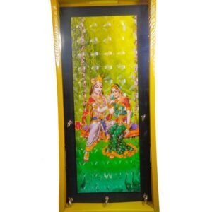 Radha Krishna Ji handcrafted shining printed Key Holder Wall Hanging Wooden Key Stand with 4 Hooks Home Décor