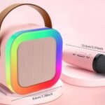 Digital Colorful Karaoke Bluetooth Speaker with Stereo Sound, Wireless Mic with 4 Voice Converter, RGB Lights,